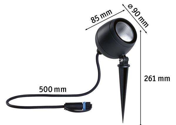 Paulmann 94775 Plug&Shine Kikolo, zahradní reflektor s trnem 7,2W LED 3000K 20°, antracit, IP65