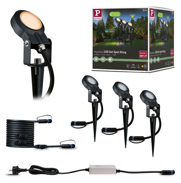 Paulmann 94729 Plug&Shine Sting, základní set zahradních reflektorů 3x6,3W LED 2200K stmívatelné, IP67