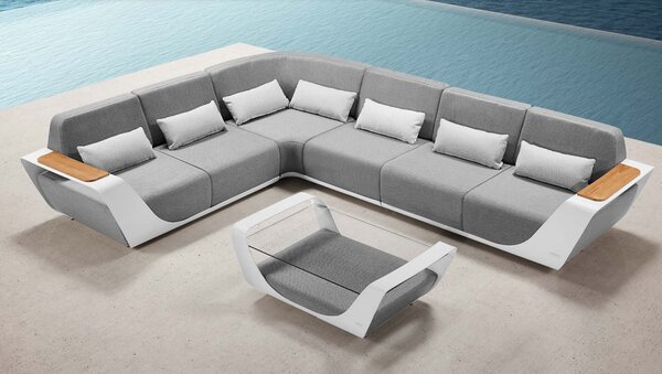 Zahradní 5 místná rohová souprava ONDA WHITE GREY Exteriér | Zahradní sedací sestavy