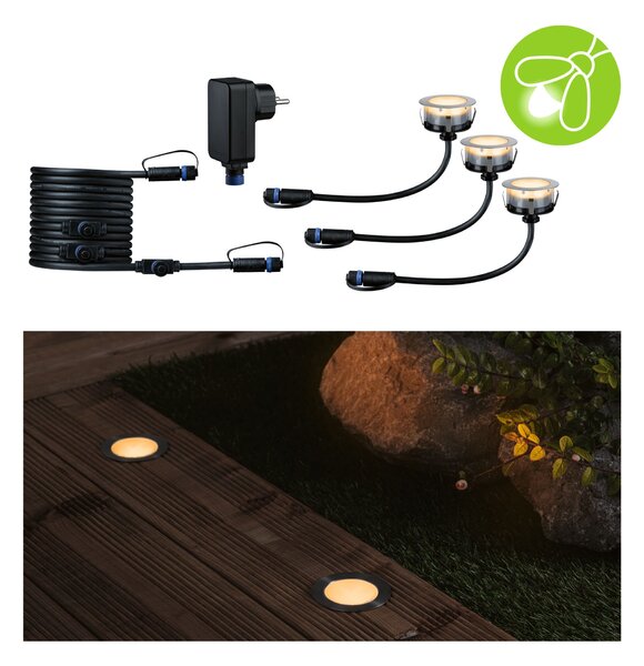 Paulmann 94722 Plug&Shine Floor, základní set zápustných svítidel do terasy 3x2W LED 2200K stmívatelné, stříbrná, IP67
