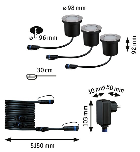 Paulmann 94717 Plug&Shine základní set zápustných venkovních svítidel 3x4,5W 2200K LED, IP67