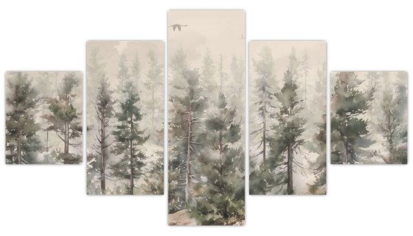 Obraz - Borovicový les I., aquarel (125x70 cm)