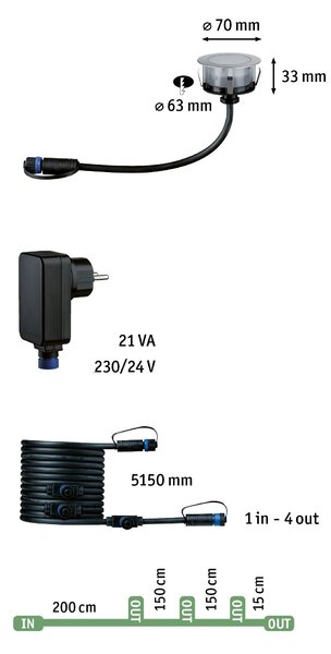 Paulmann 94752 Plug&Shine Floor, základní set zápustných svítidel do terasy 3x2W LED RGBW, IP67, ZigBee