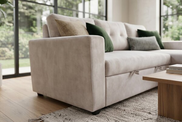 Rozkládací rohová pohovka s ÚP APARTMENT II UNI 205 CM šampaňská béžová samet Nábytek | Obývací pokoj | Sedací soupravy a pohovky | Sedací soupravy | Rohové