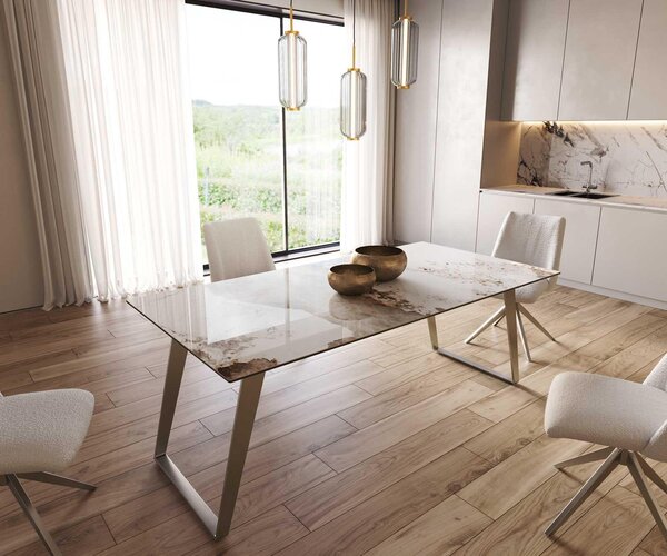 DELIFE Jídelní stůl Edge 200x100 keramika Minas Melange bílá béžová nerezová ocel šikmý