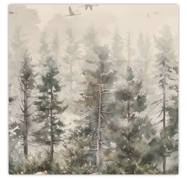 Obraz - Borovicový les I., aquarel (30x30 cm)