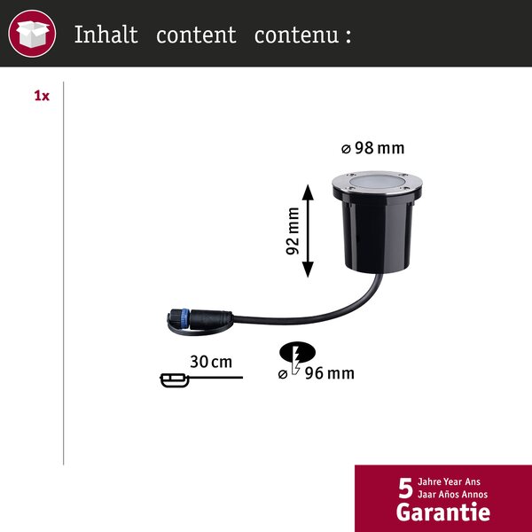 Paulmann 94716 Plug&Shine zápustné venkovní svítidlo 4,5W LED 2200K, průměr 9,8cm, IP67