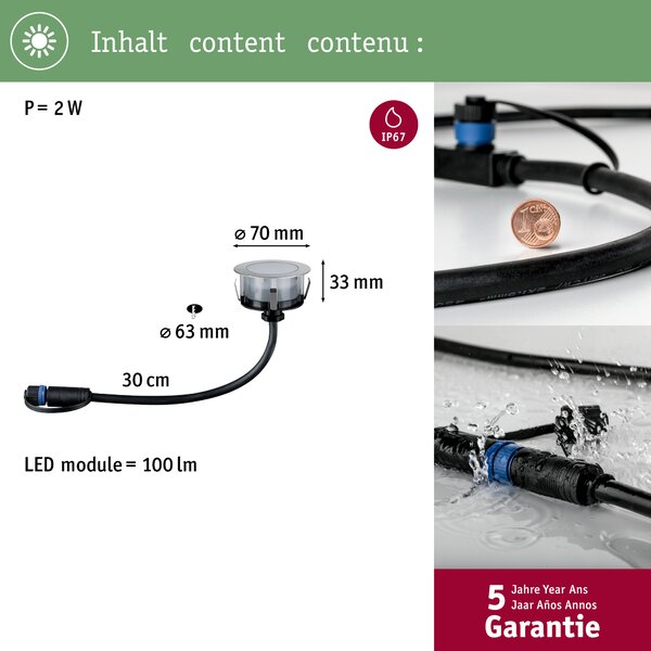 Paulmann 94751 Plug&Shine Floor, zápustné svítidlo do terasy 2W LED RGBW, prům. 7cm, IP67, ZigBee