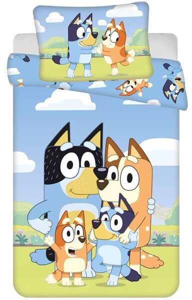 Povlečení do dětské postýlky Bluey - motiv Šťastná rodinka - 100% bavlna - 100x135 cm + 40x60 cm