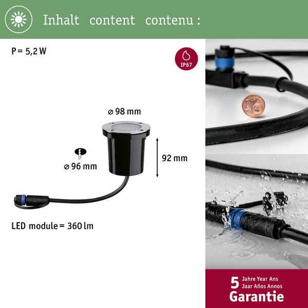 Paulmann 94588 Plug&Shine zápustné venkovní svítidlo 4,6W LED Tunable White, průměr 9,8cm, IP67, ZigBee