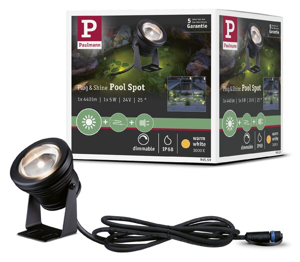 Paulmann 94559 Plug&Shine, jezírkové svítidlo 5W LED 3000K, průměr 7,2cm, IP68