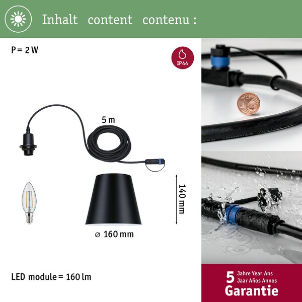 Paulmann 93104 Plug&Shine Kofia, závěsné svítidlo 1xE14, průměr 16cm, IP44