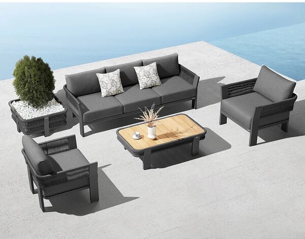 Zahradní 5 místná sedací souprava BORROMEO BLACK GREY Exteriér | Zahradní sedací sestavy