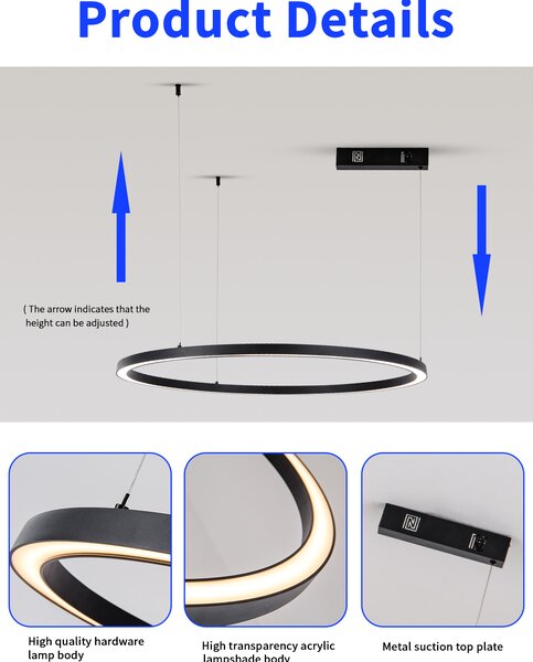 Immax NEO FINO NEW Smart závěsné svítidlo 1 kruh, 80cm, 60W, černé, Zigbee 3.0
