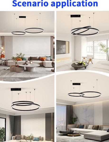 Immax NEO FINO NEW Smart závěsné svítidlo 2 kruhy, 60+80cm, 93W, černé, Zigbee 3.0