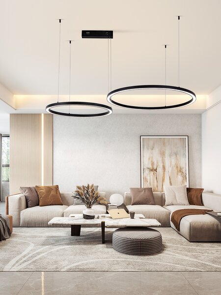 Immax NEO FINO NEW Smart závěsné svítidlo 2 kruhy, 60+80cm, 93W, černé, Zigbee 3.0