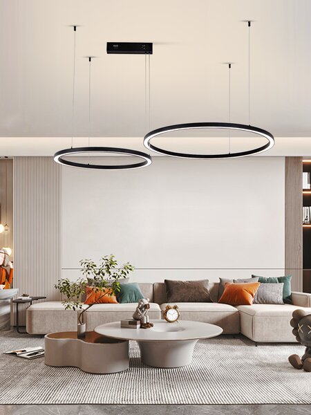 Immax NEO FINO NEW Smart závěsné svítidlo 2 kruhy, 60+80cm, 93W, černé, Zigbee 3.0