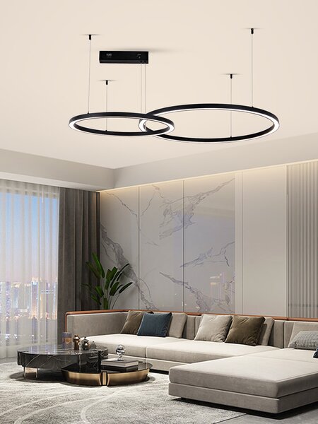 Immax NEO FINO NEW Smart závěsné svítidlo 2 kruhy, 60+80cm, 93W, černé, Zigbee 3.0