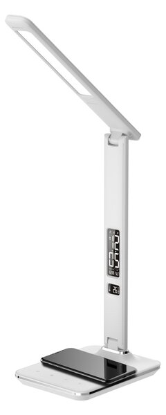 LED stolní lampička Immax KINGFISHER Qi bílá s bezdrátovým nabíjením Qi a USB