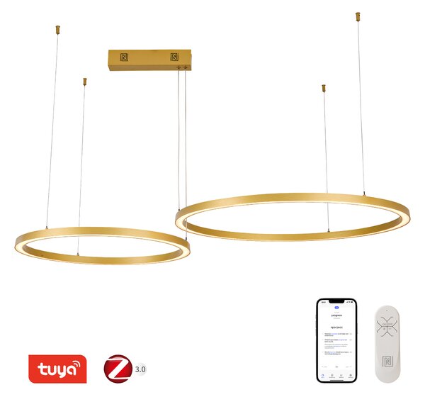 Immax NEO FINO NEW Smart závěsné svítidlo 2 kruhy, 60+80cm, 93W zlaté, Zigbee 3.0