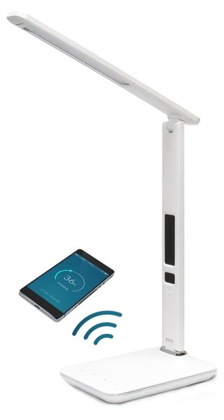 LED stolní lampička Immax KINGFISHER Qi bílá s bezdrátovým nabíjením Qi a USB