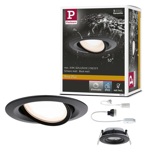 Paulmann 92460 Nova Plus, černá otočná bodovka GU5,3 nebo GU10, průměr 9,3cm, IP65