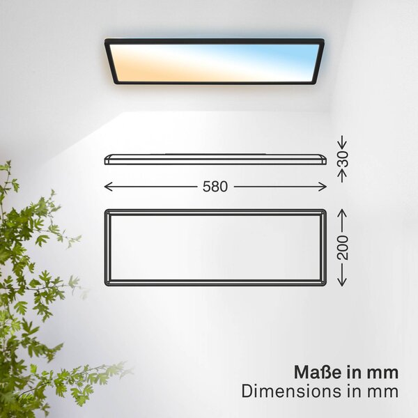 B.K. Licht LED panel Shallow s dálkovým ovládáním 58 x 20 cm, černý, podsvícení, stmívatelný, Černá, Pracovna / kancelář, Plast