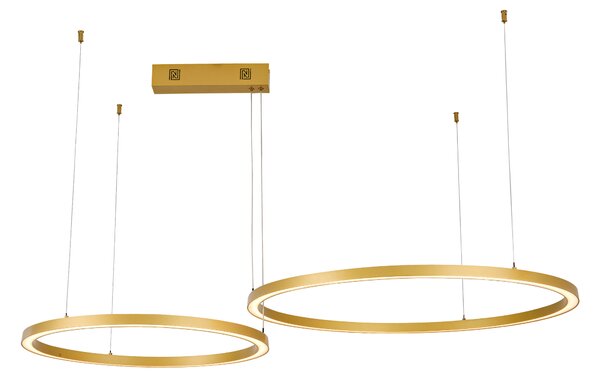 Immax NEO FINO NEW Smart závěsné svítidlo 2 kruhy, 60+80cm, 93W zlaté, Zigbee 3.0