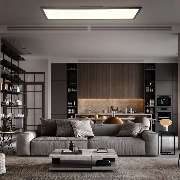 B.K. Licht LED panel Odin s dálkovým ovládáním 100 x 25 cm, černý, stmívatelný, Černá, Pracovna / kancelář, kov, Moderní