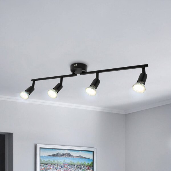 B.K. Licht Stropní světlo Jade, černé, 4 žárovky, GU10 LED, 3 000 K, Černá, Obývací pokoj / jídelna, kov, Moderní