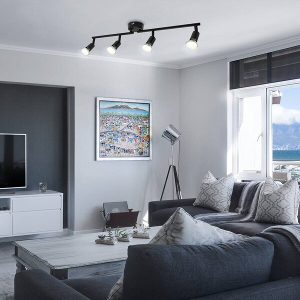 B.K. Licht Stropní světlo Jade, černé, 4 žárovky, GU10 LED, 3 000 K, Černá, Obývací pokoj / jídelna, kov, Moderní