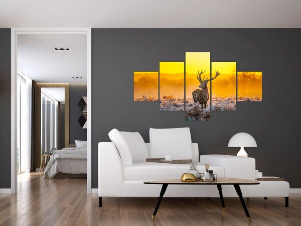 Obraz - Jelen při východu slunce (125x70 cm)