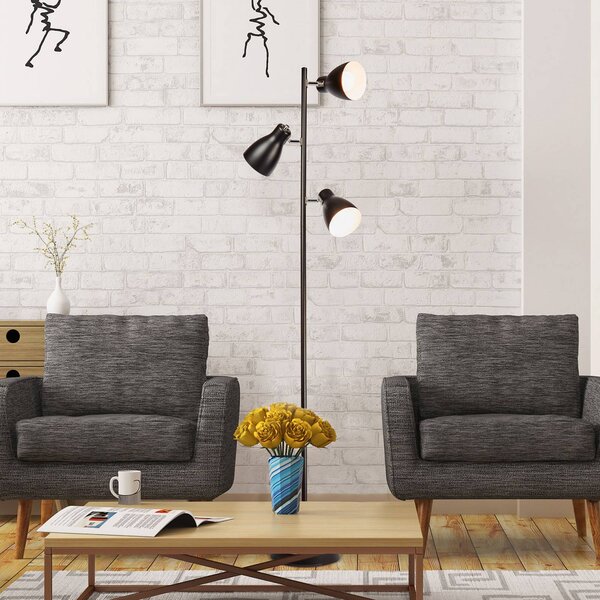 B.K. Licht Stojací lampa Gide, 3 žárovky, černá, kov, E27, Černá, Obývací pokoj / jídelna, kov
