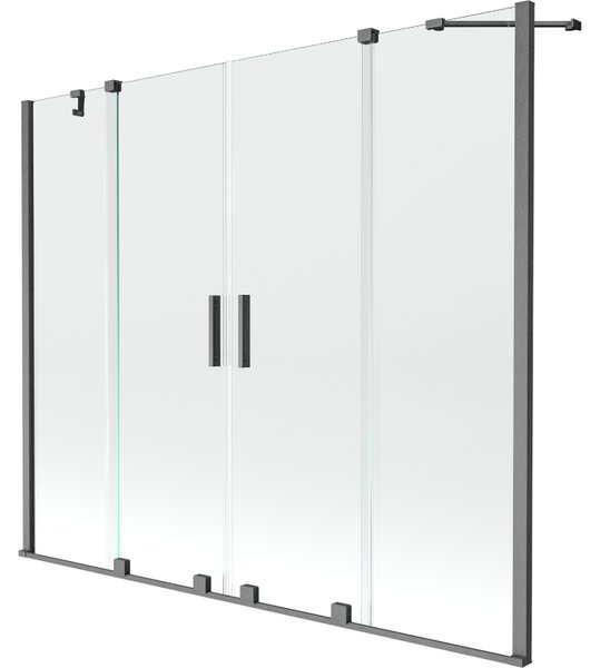 Mexen Velar Duo, 2-křídlová posuvná vanová zástěna 170 x 150 cm, 8mm čiré sklo, grafitový matný profil, 896-170-000-02-66