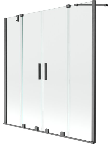 Mexen Velar Duo, 2-křídlová posuvná vanová zástěna 160 x 150 cm, 8mm čiré sklo, grafitový matný profil, 896-160-000-02-66
