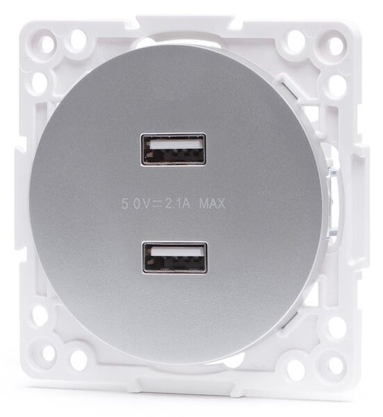 Aigostar - USB napájecí zásuvka bez rámečku 2x USB-A stříbrná