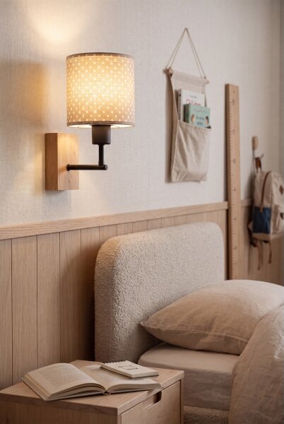 Brilagi - Nástěnná lampa BOBO WOOD 1xE27/25W/230V dub/černá/béžová/puntíky