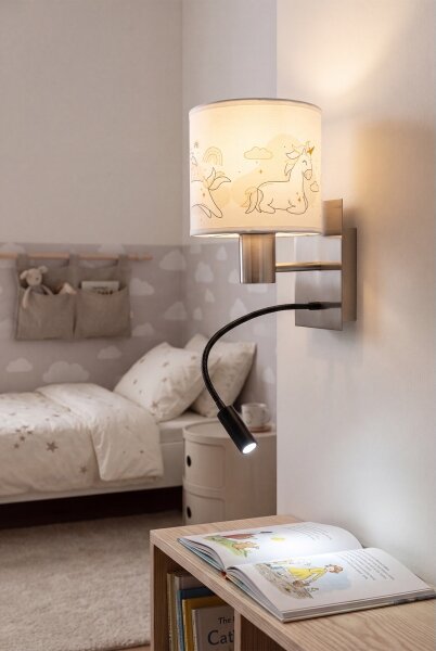 Brilagi - LED Flex. lampa BOBO 1xE27/25W/230V + LED/3W m. chrom/bílá/jednorožci