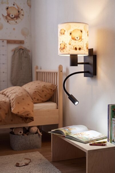 Brilagi - LED Flex. lampa BOBO 1xE27/25W/230V + LED/3W černá/bílá/medvídci