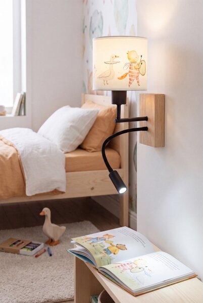 Brilagi - LED Flex. lampa BOBO WOOD 1xE27/25W/230V + LED/3W dub/černá/bílá/zvíř
