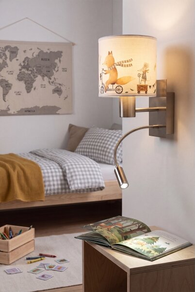 Brilagi - LED Flex. lampa BOBO 1xE27/25W/230V + LED/3W m. chrom/bílá/zvířátka