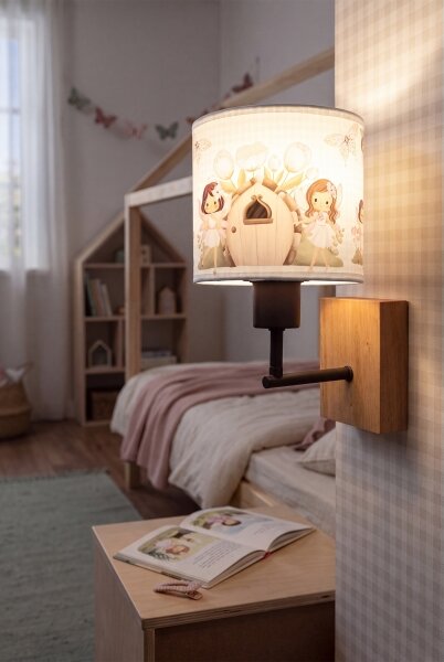 Brilagi - Nástěnná lampa BOBO WOOD 1xE27/25W/230V dub/černá/bílá/růžová/víly