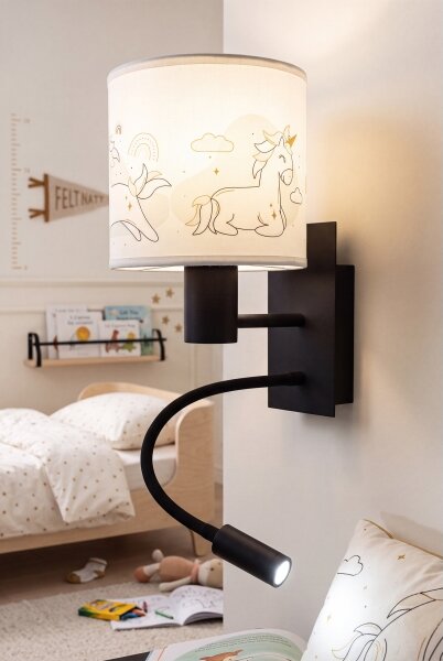Brilagi - LED Flex. lampa BOBO 1xE27/25W/230V + LED/3W černá/bílá/jednorožci