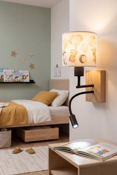 Brilagi - LED Flex. lampa BOBO WOOD 1xE27/25W/230V + LED/3W dub/černá/bílá/zvíř