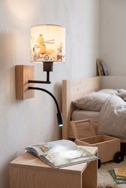 Brilagi - LED Flex. lampa BOBO WOOD 1xE27/25W/230V + LED/3W dub/černá/bílá/zvíř