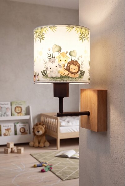 Brilagi - Nástěnná lampa BOBO WOOD 1xE27/25W/230V dub/černá/bílá/zelená/džungle