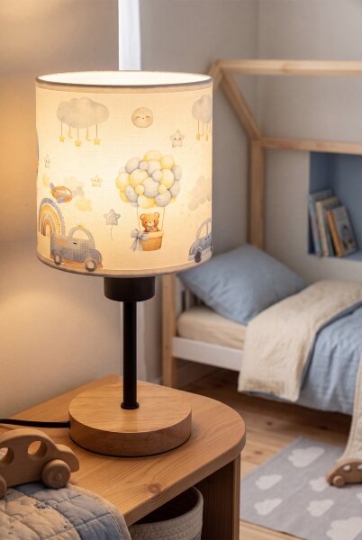 Brilagi - Stolní lampa BOBO WOOD 1xE27/25W/230V dub/černá/bílá/modrá/medvídci