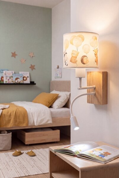 Brilagi - LED Flex. lampa BOBO WOOD 1xE27/25W/230V + LED/3W dub/bílá/zvířátka