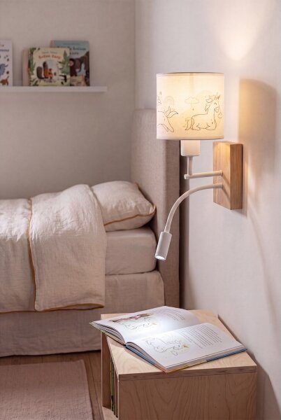 Brilagi - LED Flex. lampa BOBO WOOD 1xE27/25W/230V + LED/3W dub/bílá/jednorožci