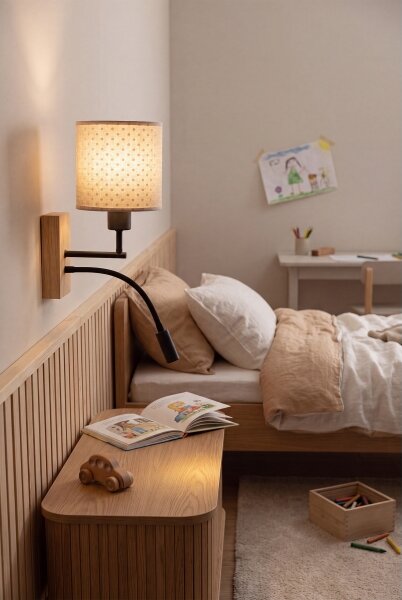 Brilagi - LED Flex. lampa BOBO WOOD 1xE27/25W/230V + LED/3W dub/černá/béž./punt